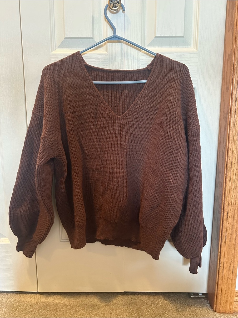 NWOT V- Neck Cozy Knit Sweater - Brown